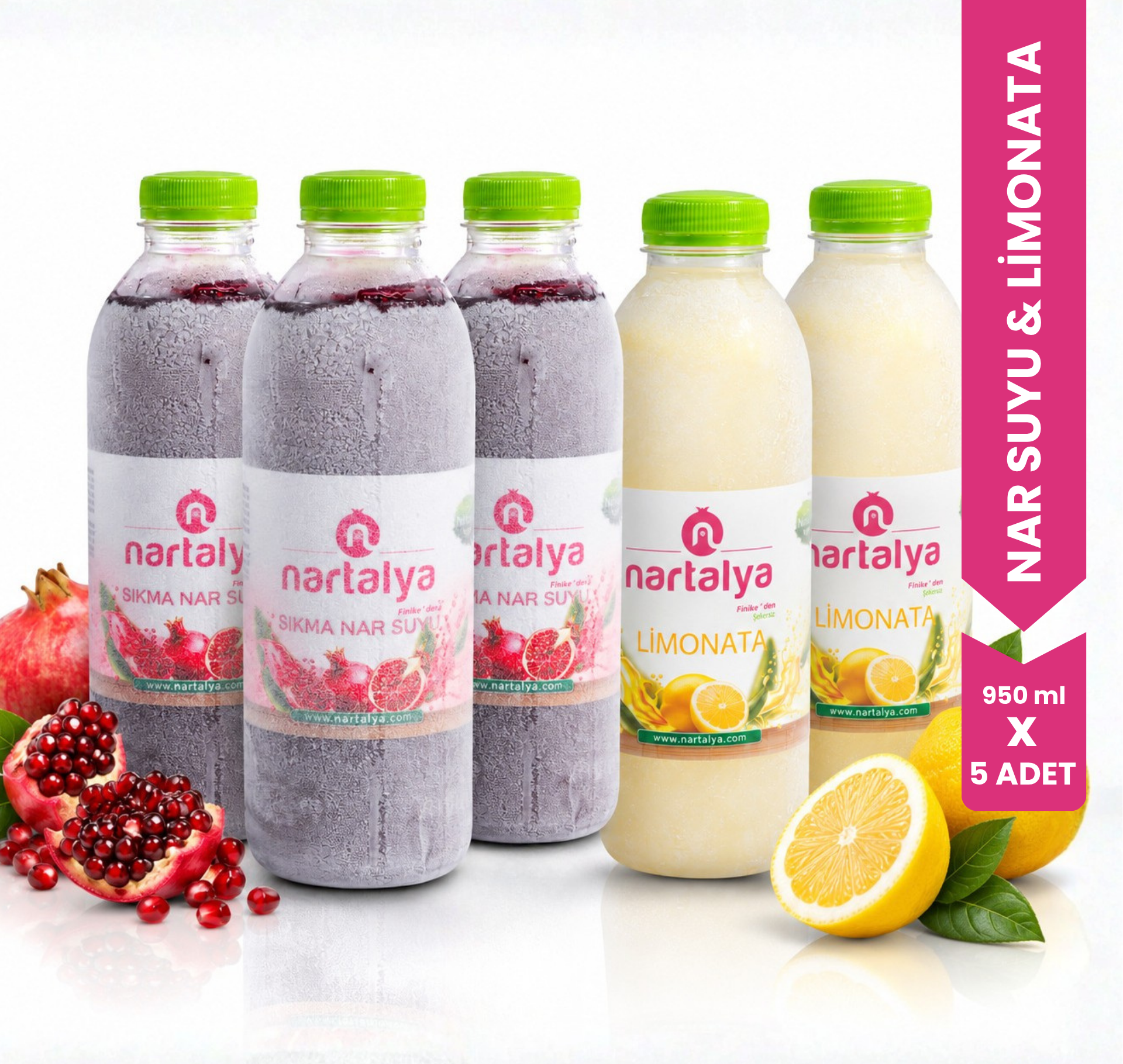 Sıkma Nar Suyu 3 Adet 950 ml.Doğal Limonata 2 Adet 900 ml.