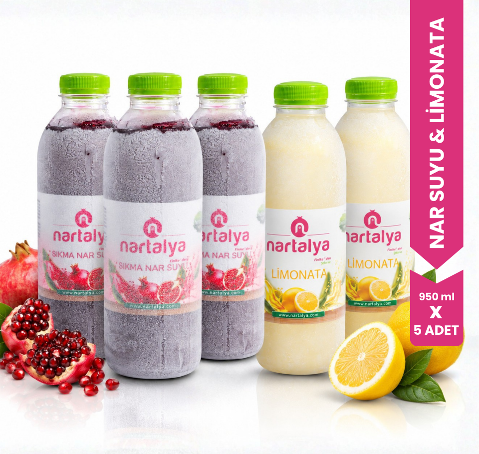 Sıkma Nar Suyu 3 Adet 950 ml.Doğal Limonata 2 Adet 900 ml.