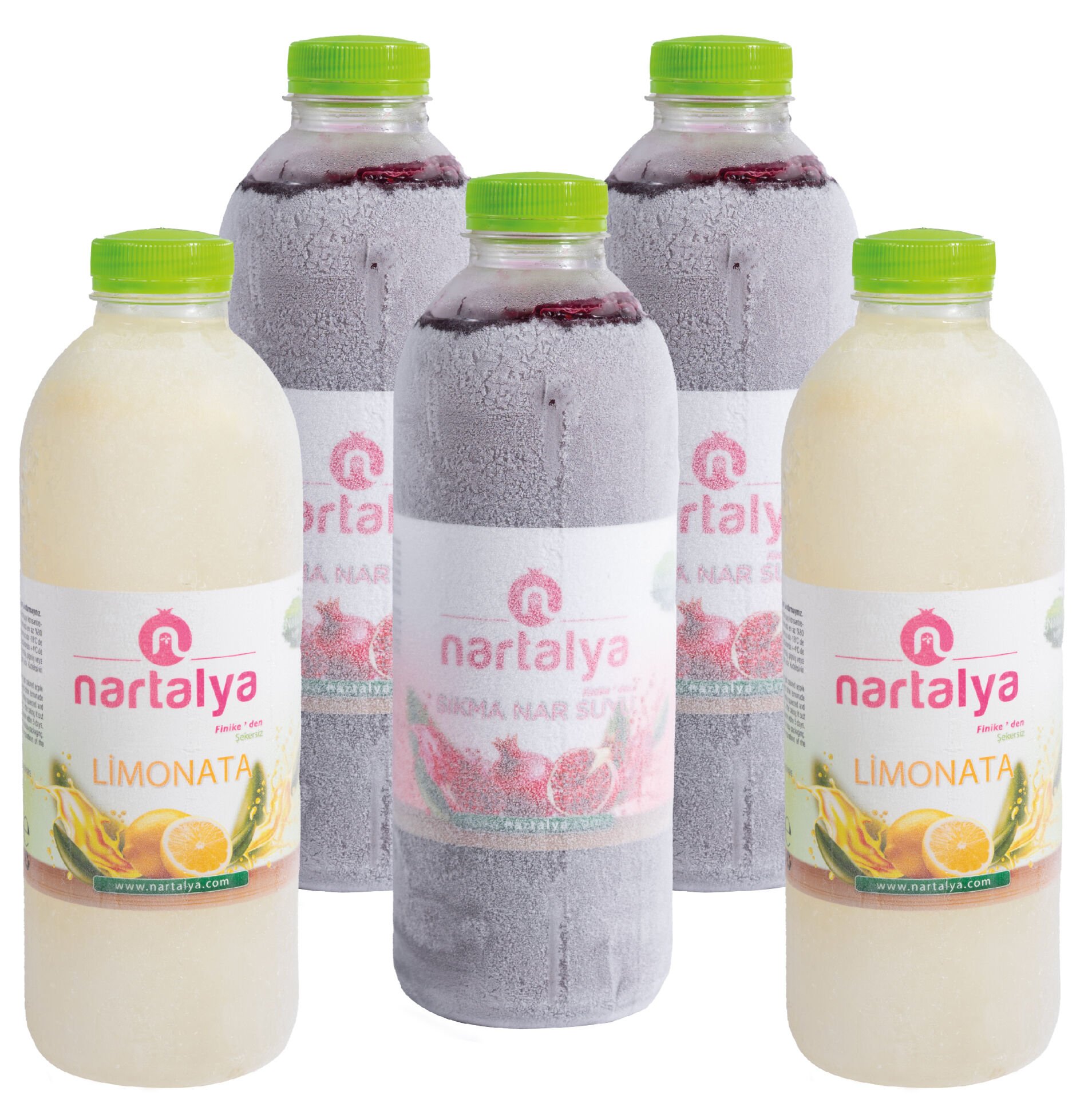Sıkma Nar Suyu 3 Adet 950 ml. ve Doğal Limonata 2 Adet 900 ml.Dondurulmuş Ürün