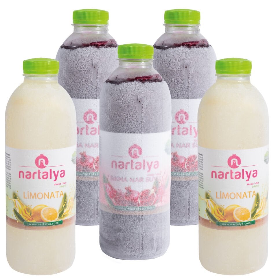 Sıkma Nar Suyu 3 Adet 950 ml. ve Doğal Limonata 2 Adet 900 ml.Dondurulmuş Ürün