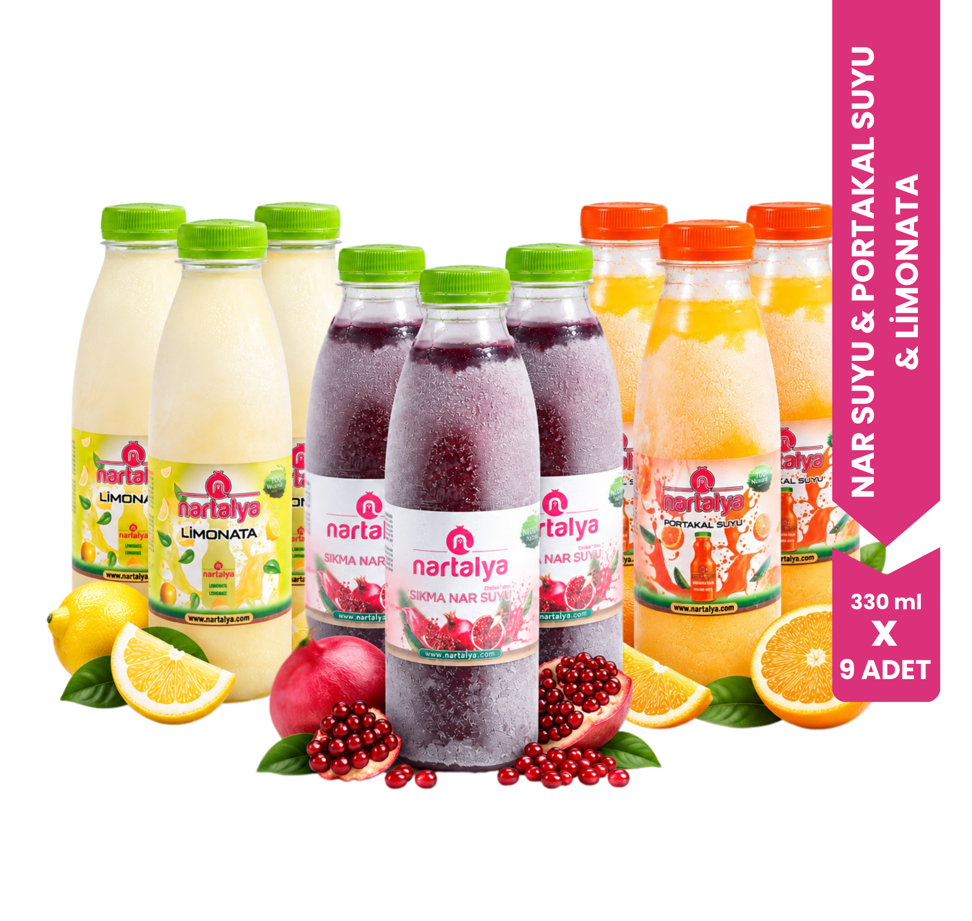 Nartalya 9'lu Karışık Paket Dondurulmuş Sıkma Meyve Suyu (Nar, Portakal, Limonata)